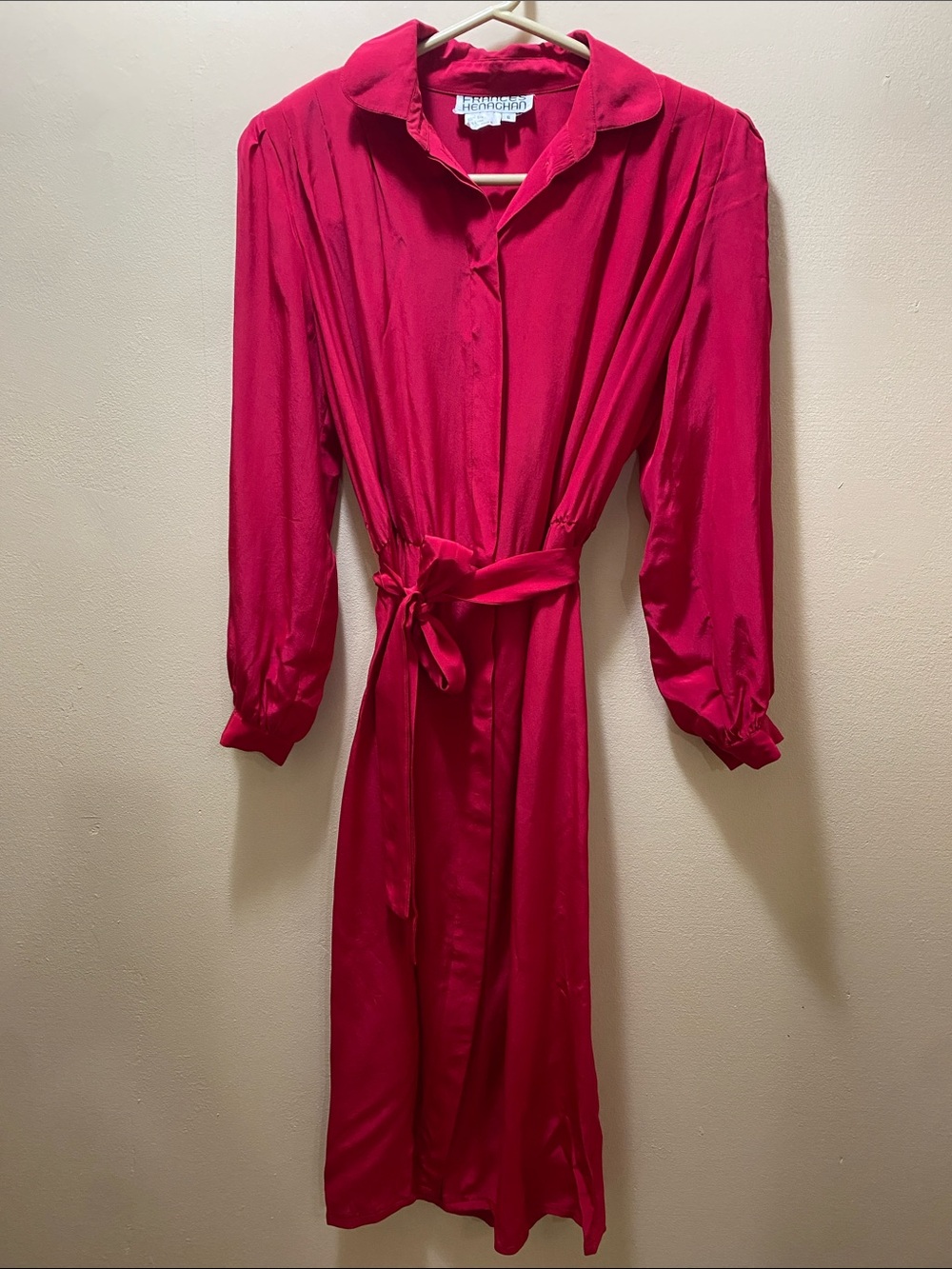 Vintage Red Silk Midi Dress with Belt-6 Elegant Luxury Saks 5th Avenue 100% Silk